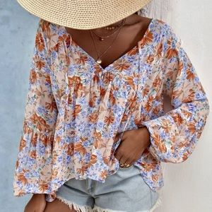 Floral print bishop sleeve blouse